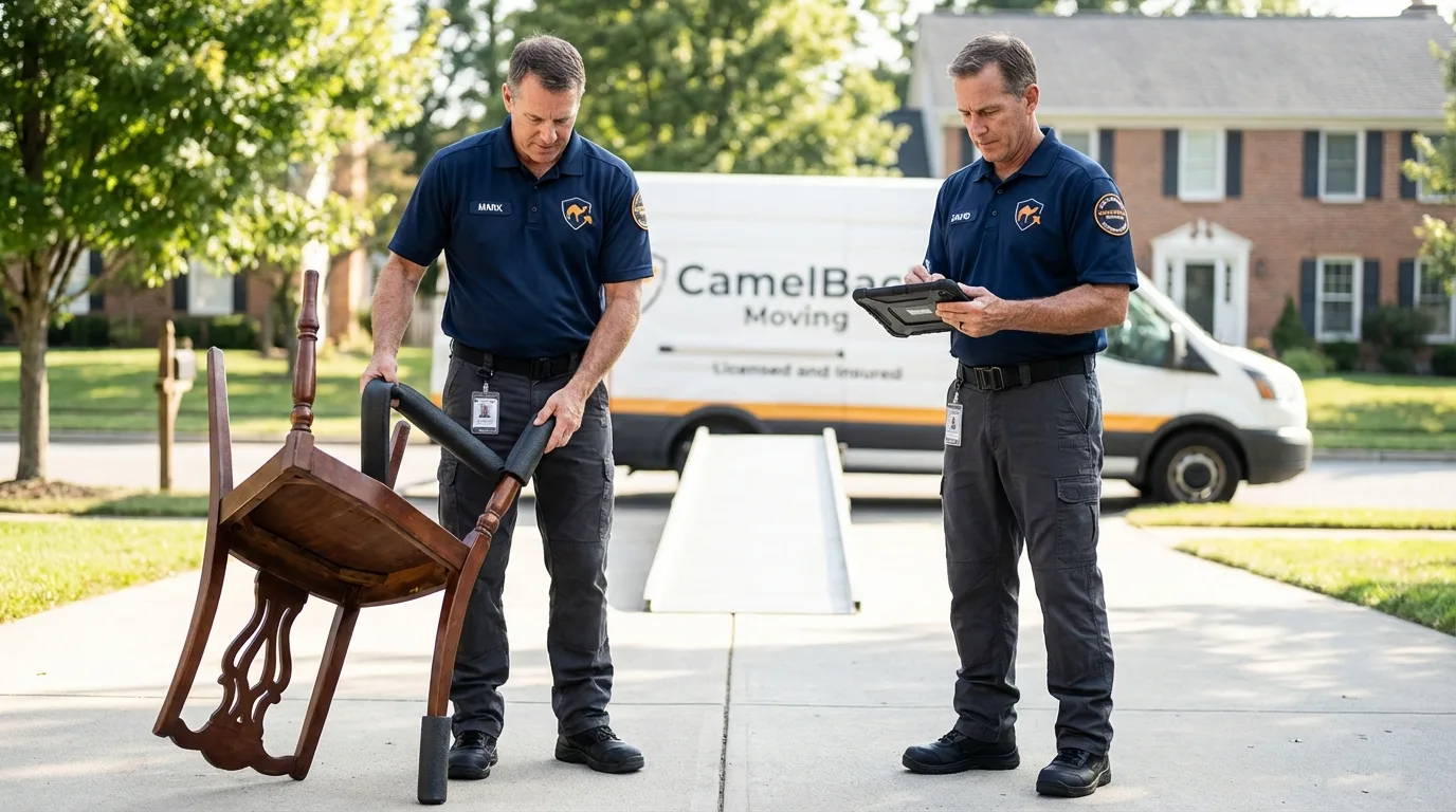 Movers inspecting furniture for damage prevention before loading in Alto, GA